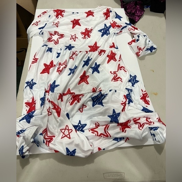 Red and Blue Stars Women's Scoop Neck Casual Flowy Dress S - Picture 5 of 5